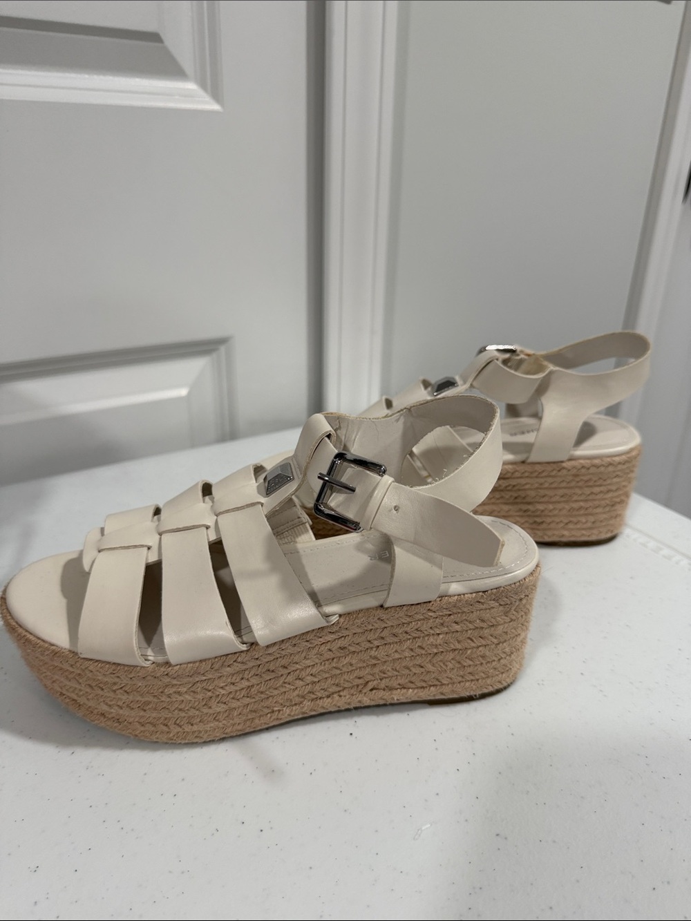 Marc Fisher Cream Espadrille Platform Gladiator Sandals. Slight wear as shown